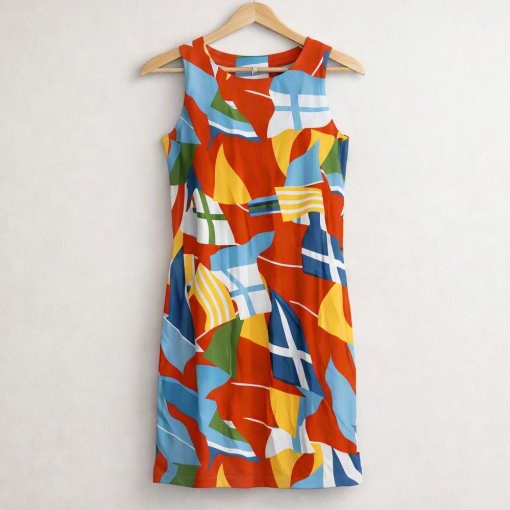 J.McLaughlin Flag Print Sleeveless Dress Multicolor Flag Pattern Women's Large